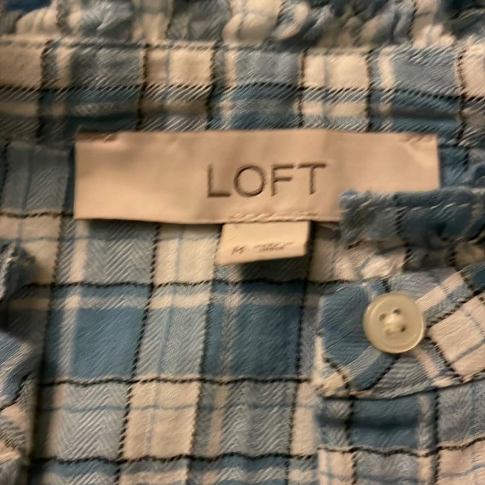 Loft Plaid Ruffle Button Down Blouse - image 7